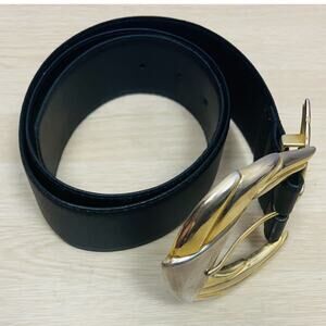 Vintage Tolèdano Western Buckle  Women Genuine Leather Belt Black Gold Size L